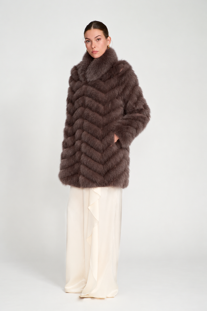 chocolate brown  fur Reversible Silk to Fox Three Quarter Jacket  1