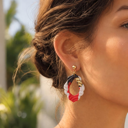 Red Black Terrazzo Teardrop Earrings