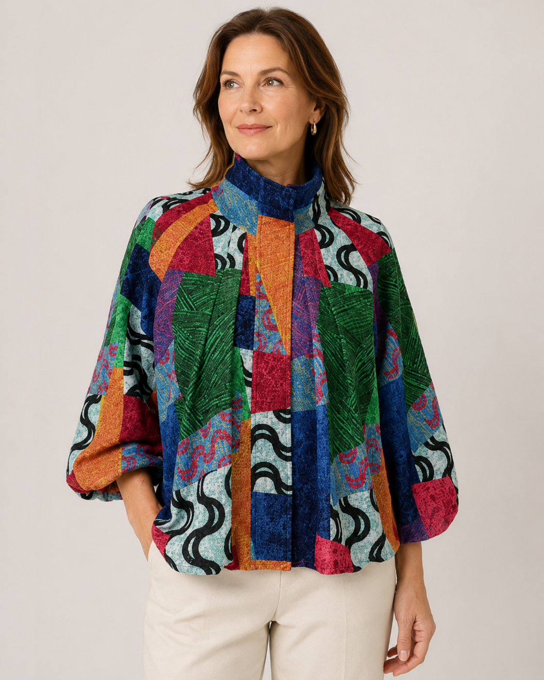 Cropped Abstract Mixed Art Short Jacket - Multi