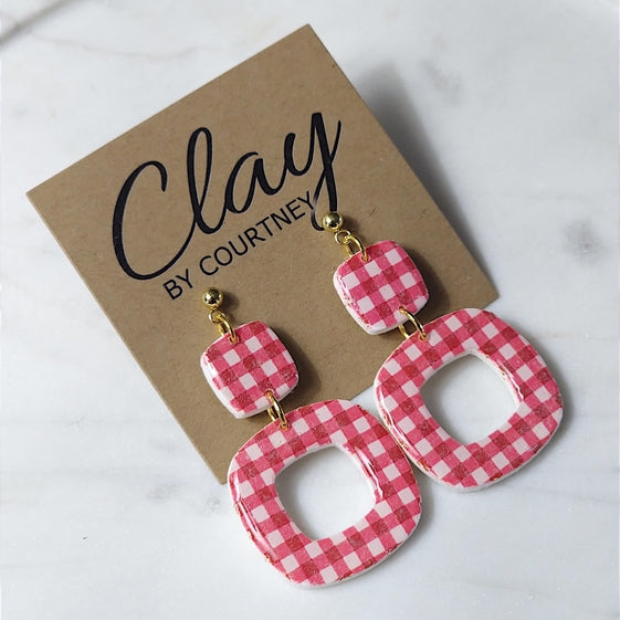 Red Gingham Earring
