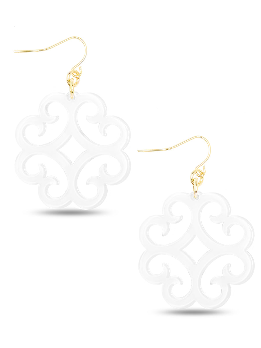 Zenzii | Circular Wave Pattern Resin Drop Earring - White