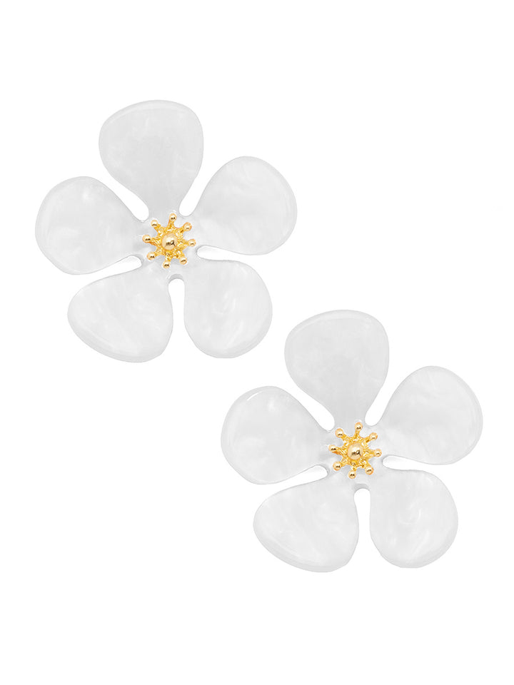 Zenzii | Glistening Resin Flower Stud Earring - White