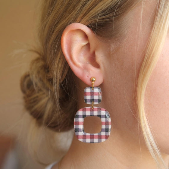 Red Black Gingham Earring