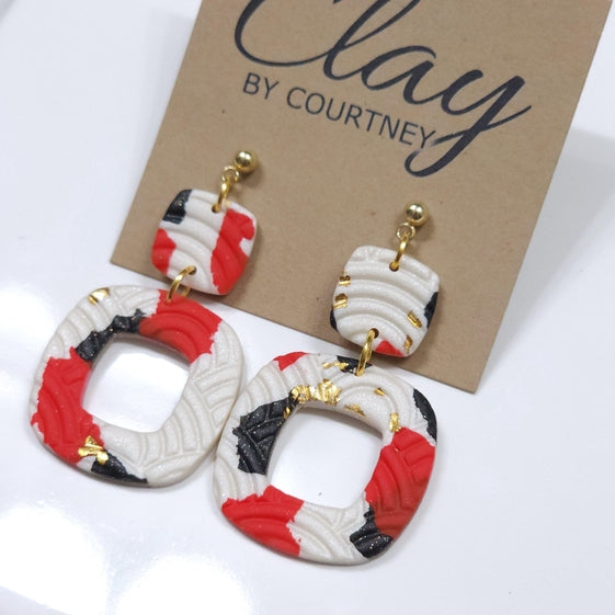 Red Black Terrazo  Earring