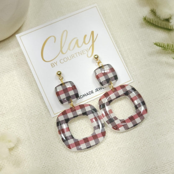 Red Black Gingham Earring