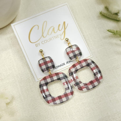 Red Black Gingham Earring