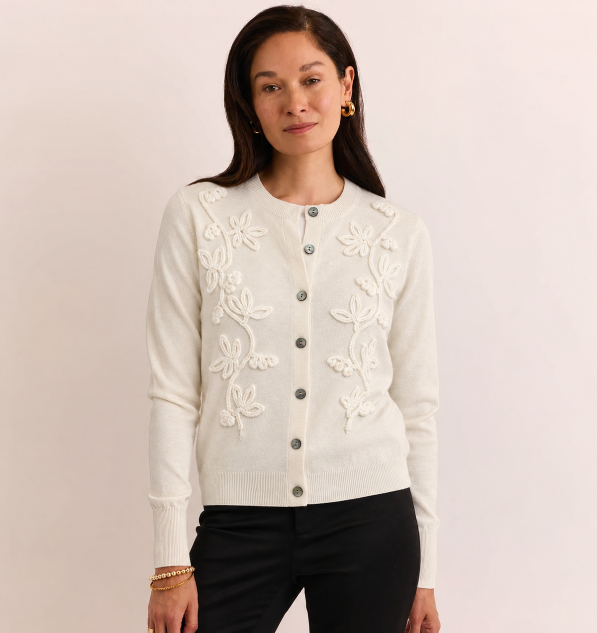 eggshell Long Sleeve Kaylee Embroidery Cardigan