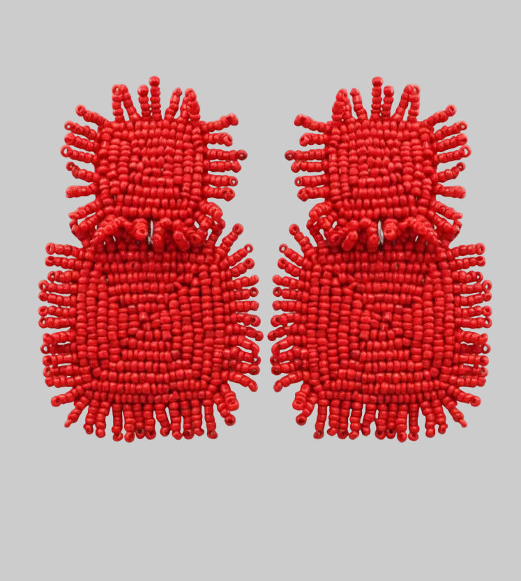 Golden Stella | Double Bead Square Fringe Earrings