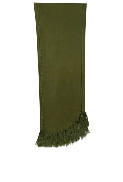 Olive green cropped pants with fringe detailing along the hem, ethyl The Davenport - Fringe Jeans olive green