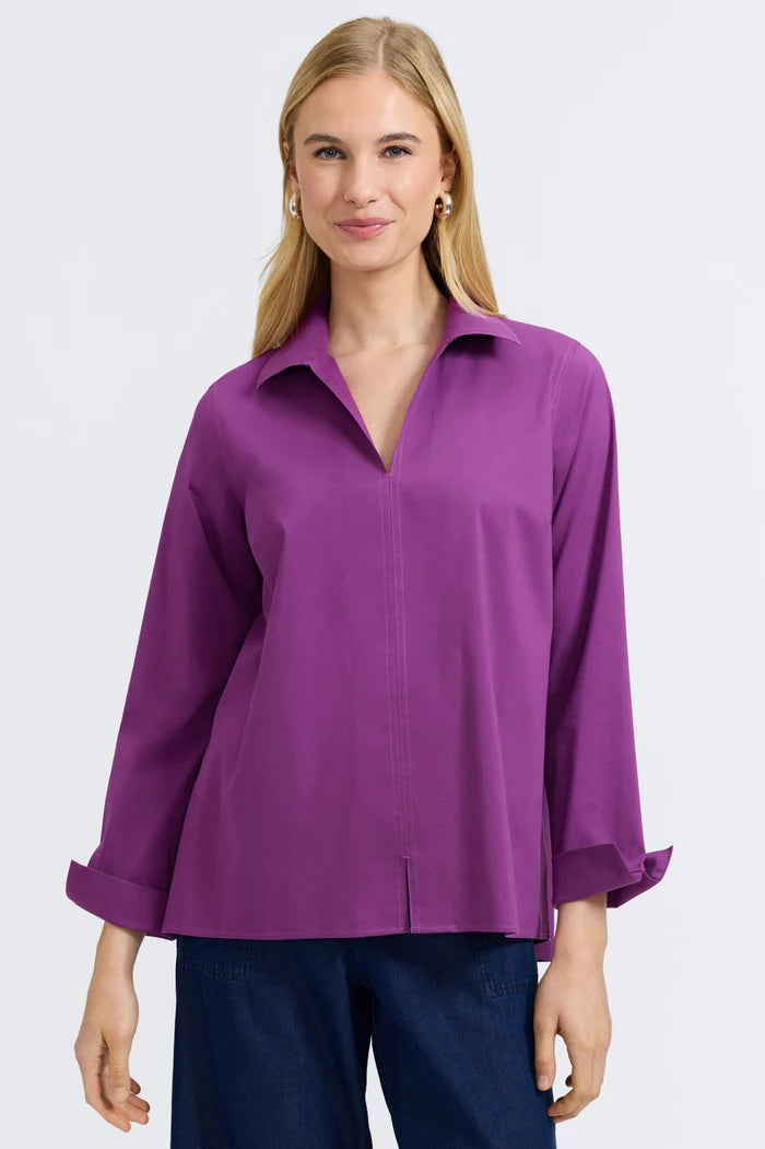 Foxcroft | Agnes Sweet Figs Long Sleeve Popover Shirt