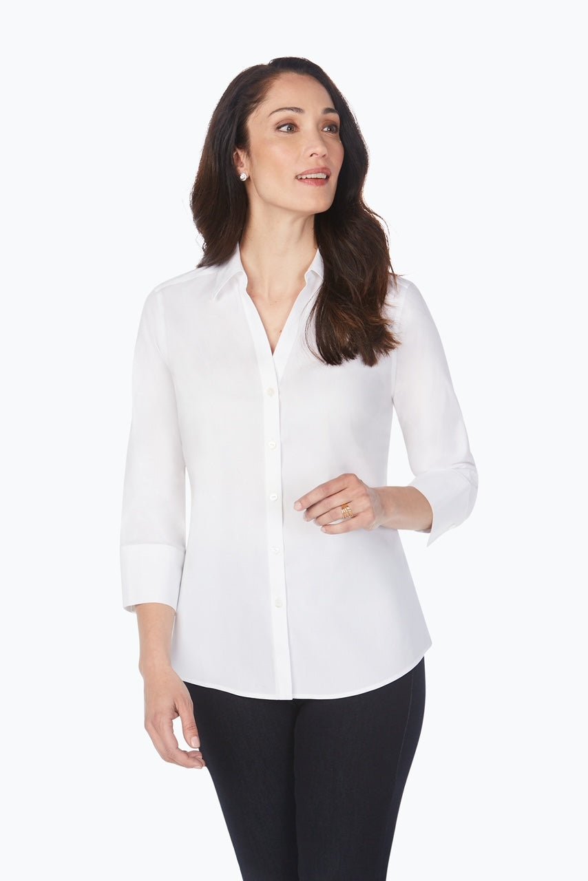 Foxcroft | Foxcroft | Mary Stretch No Iron 3/4 Sleeve Shirt | Cloister Collection | TOPS