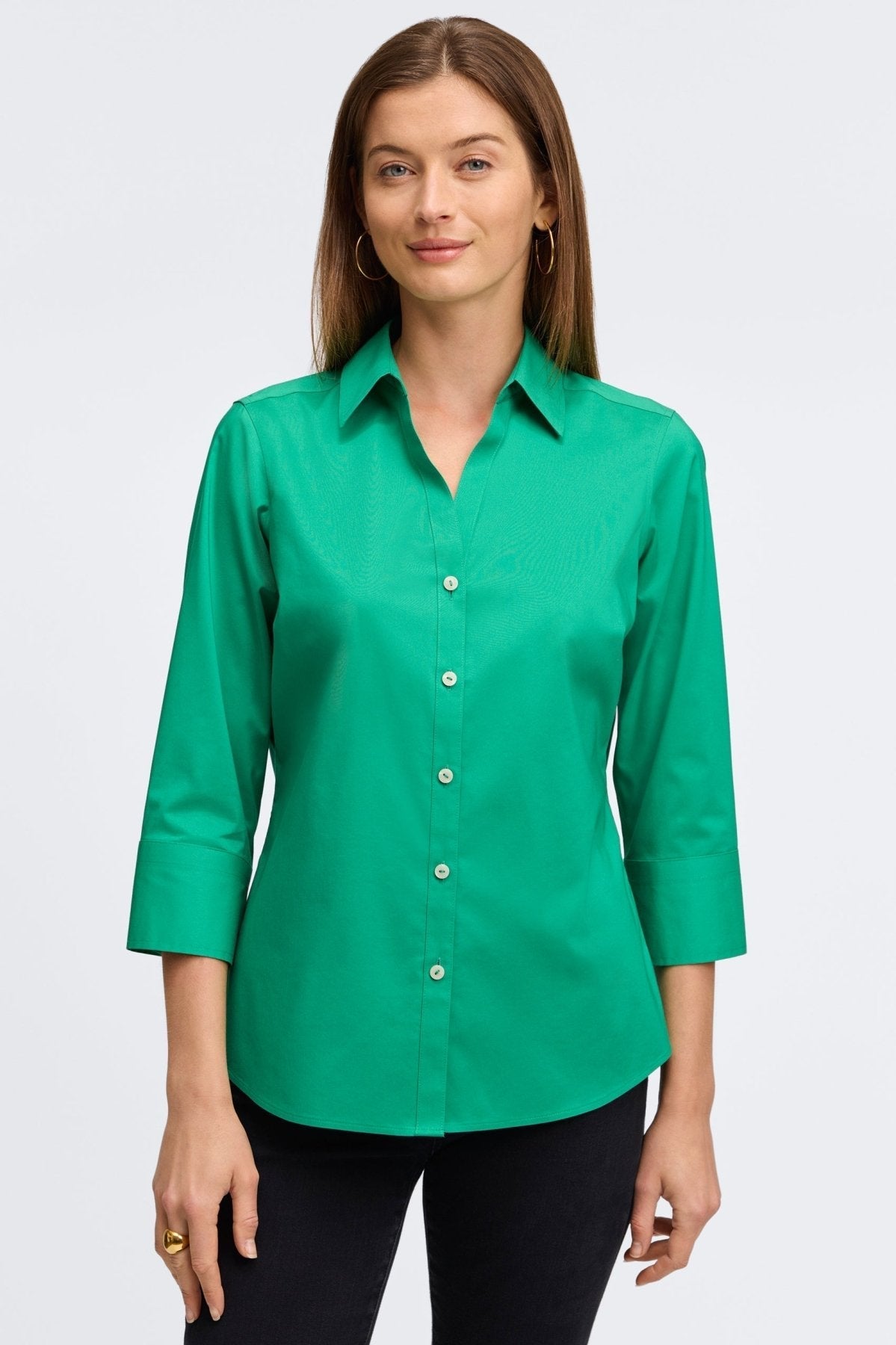 Foxcroft | Foxcroft | Mary Stretch No Iron 3/4 Sleeve Shirt | Cloister Collection | TOPS