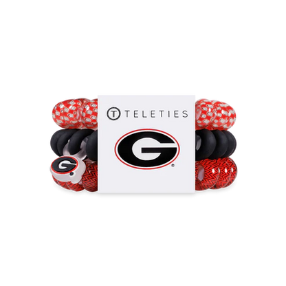 Set of hair ties with a brand logo on a white background