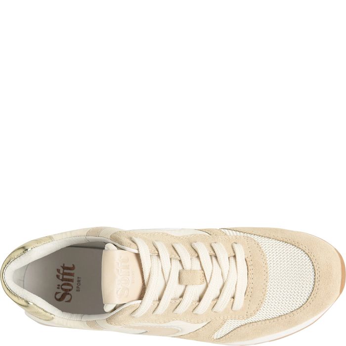 Beige sneaker with white laces on a white background