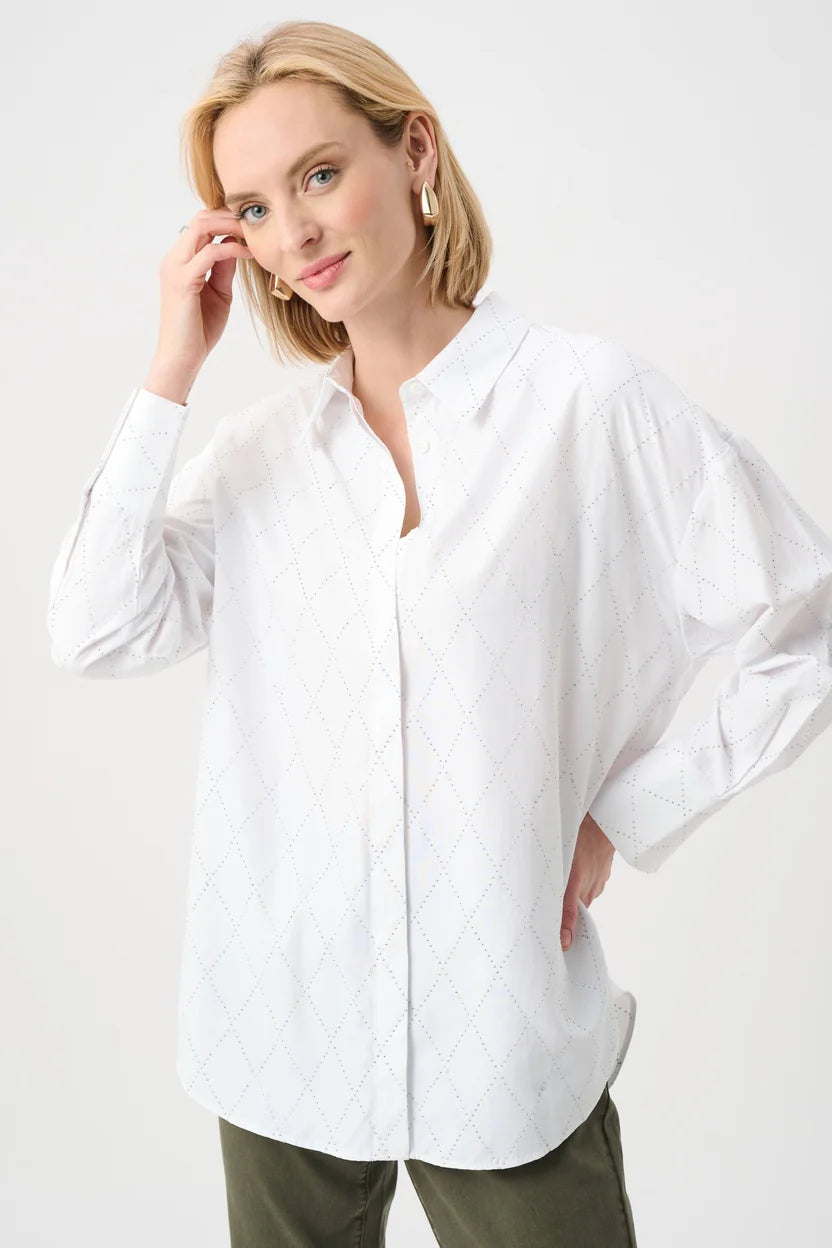 joseph ribkoff Rhinestone Harlequin Button-Down Shirt 263922