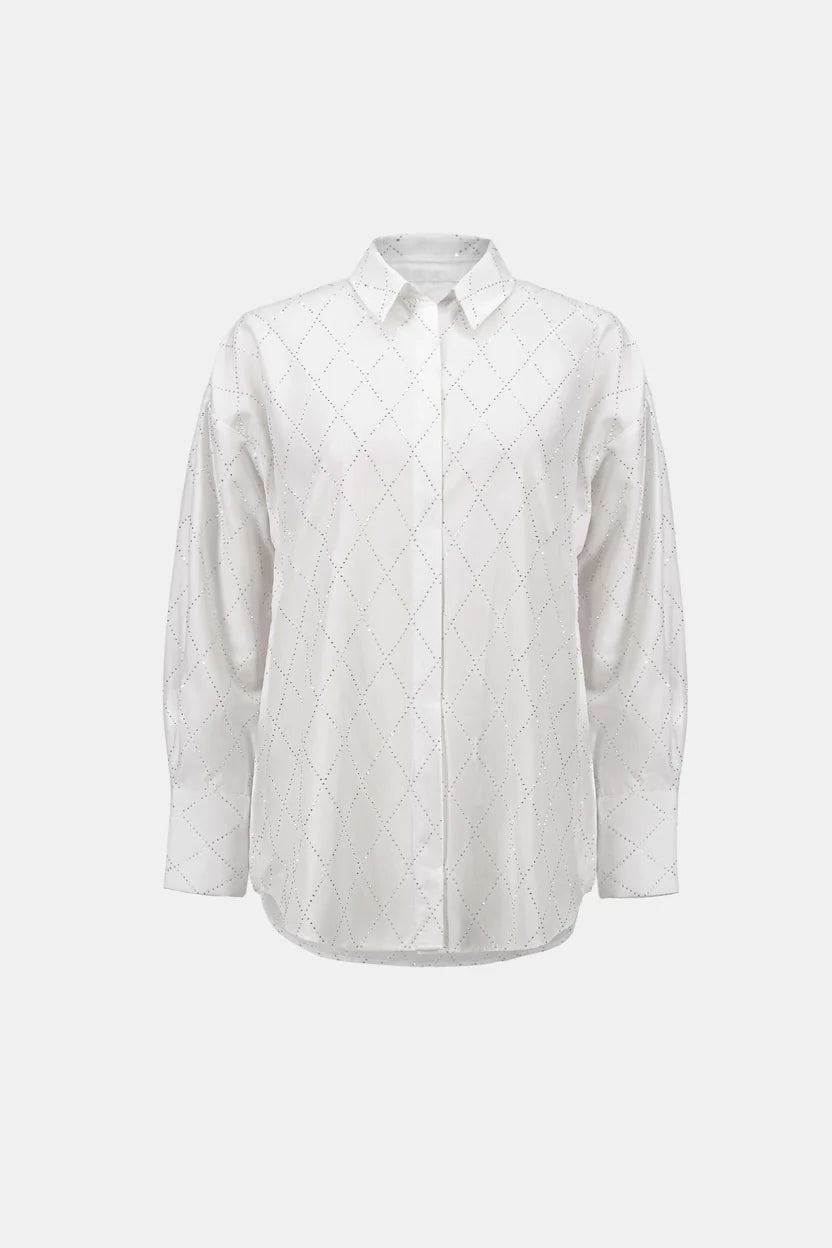 joseph ribkoff Rhinestone Harlequin Button-Down Shirt 263922