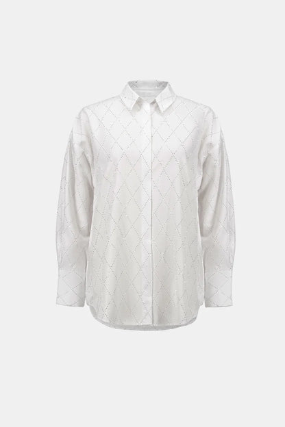 joseph ribkoff Rhinestone Harlequin Button-Down Shirt 263922