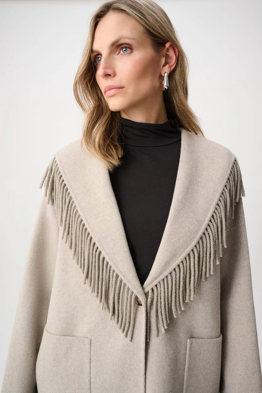 joseph ribkoff Wool Blend Fringed Coat 263912