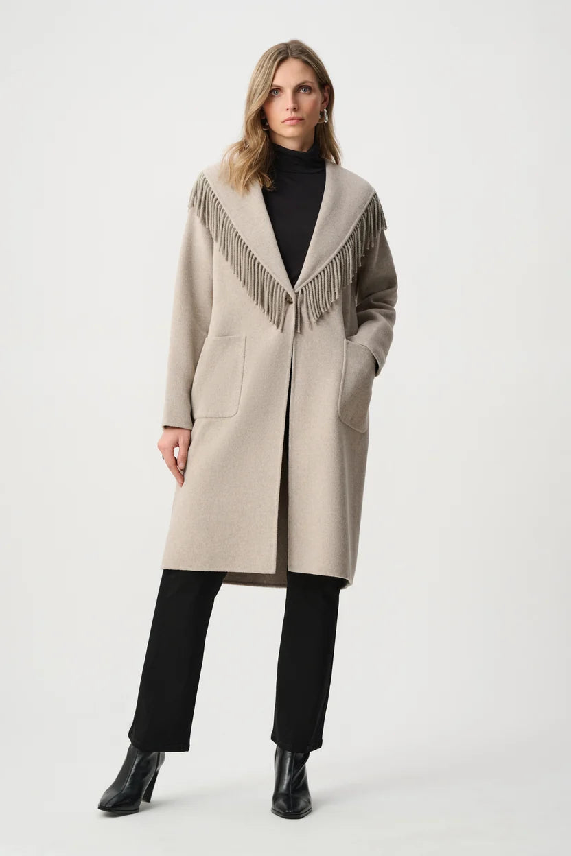 joseph ribkoff Wool Blend Fringed Coat 263912