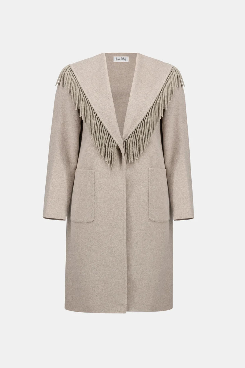 joseph ribkoff Wool Blend Fringed Coat 263912