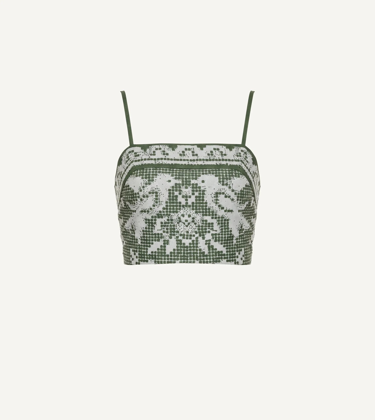 Green lace crop top with thin straps Cleobella  Juniper Top - Verdant Flight 
