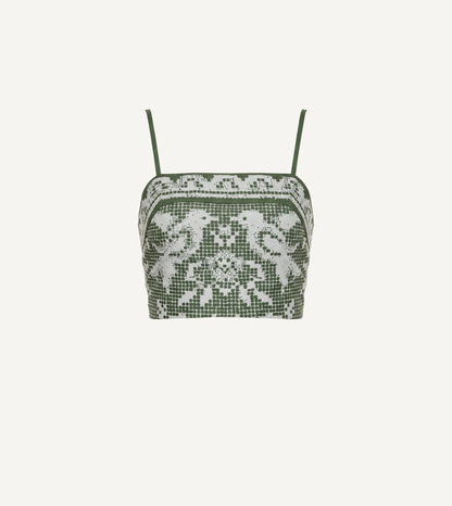 Green lace crop top with thin straps Cleobella  Juniper Top - Verdant Flight 