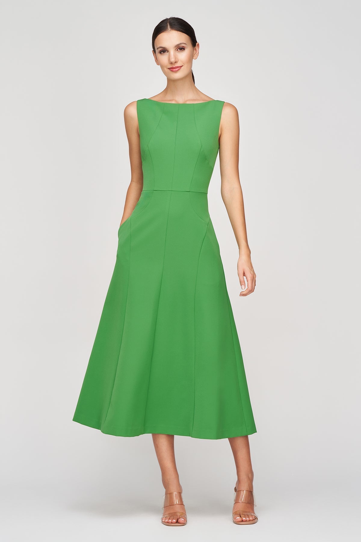 Kay Unger Women s Amari Sleeveless Stretch Crepe Midi Cocktail Dress Green Casual Dresses