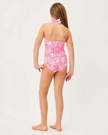 Young girl Lilly Pulitzer x Janie and Jack Girls Maddie Flower Swimsuit pink floral swimsuit 
