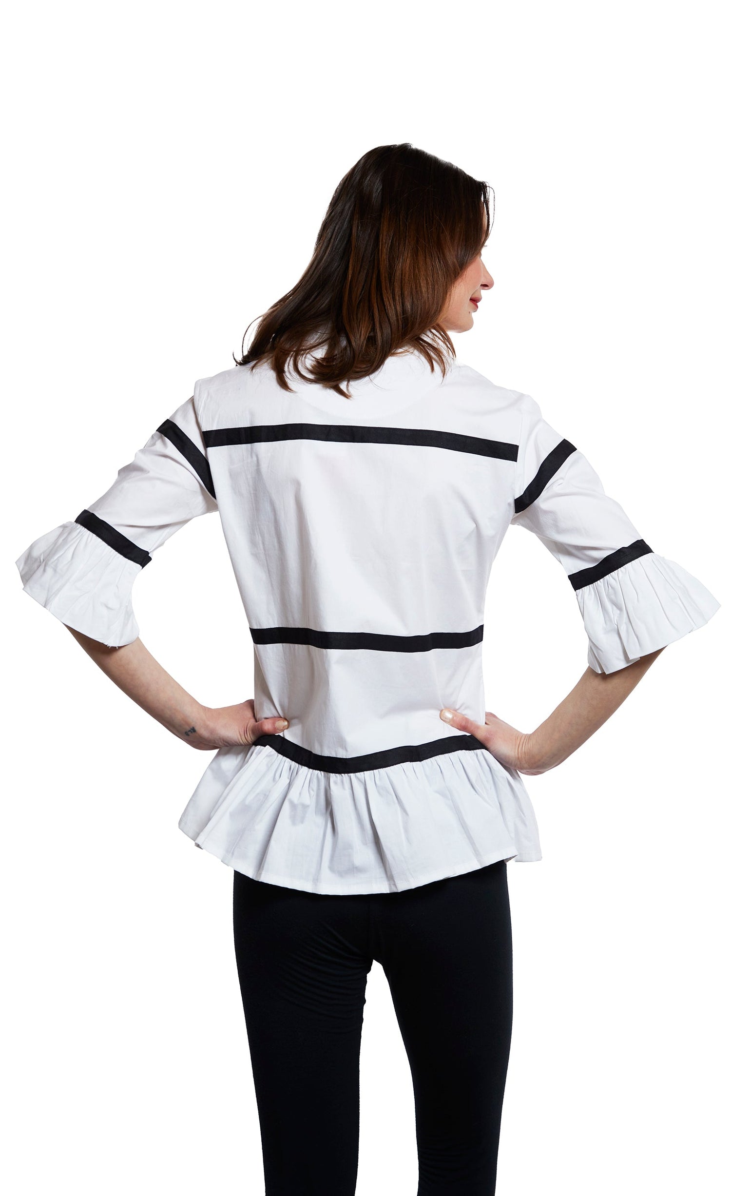 Dizzy Lizzie | Lexington Peplum Top White With Ribbon Trim | Cloister Collection | TOPS