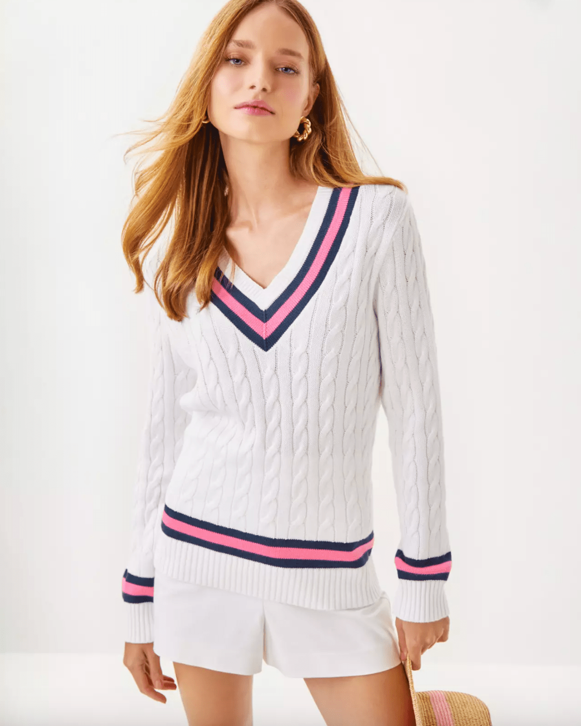 Lilly Pulitzer | Lilly Pulitzer | Brockton Sweater - Resort White X Rousseau Pink Tipping | Cloister Collection | SWEATERS