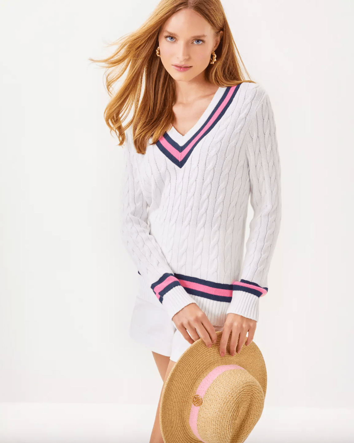 Lilly Pulitzer | Lilly Pulitzer | Brockton Sweater - Resort White X Rousseau Pink Tipping | Cloister Collection | SWEATERS