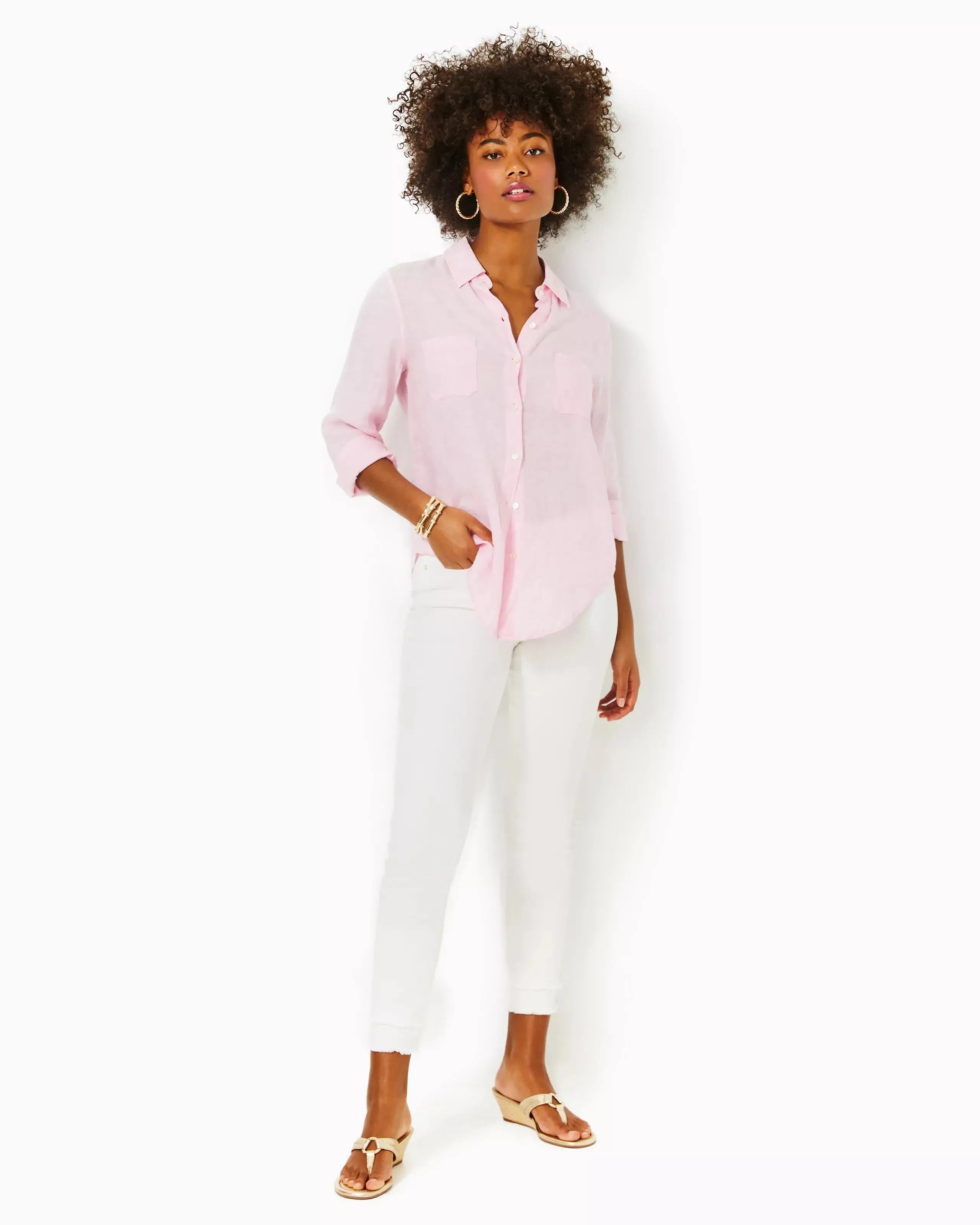 Lilly Pulitzer | Lilly Pulitzer | Sea View Linen Button Down Top | Cloister Collection | Tops