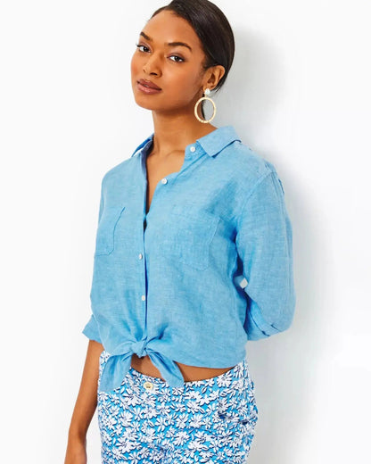 Lilly Pulitzer | Lilly Pulitzer | Sea View Linen Button Down Top | Cloister Collection | Tops