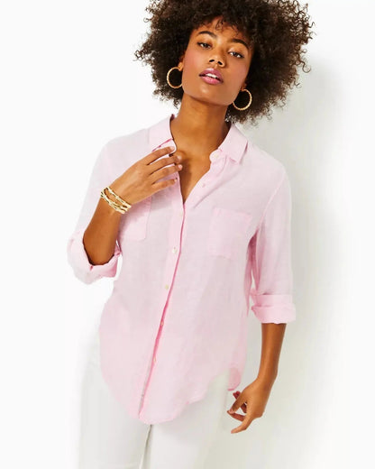 Lilly Pulitzer | Lilly Pulitzer | Sea View Linen Button Down Top | Cloister Collection | Tops