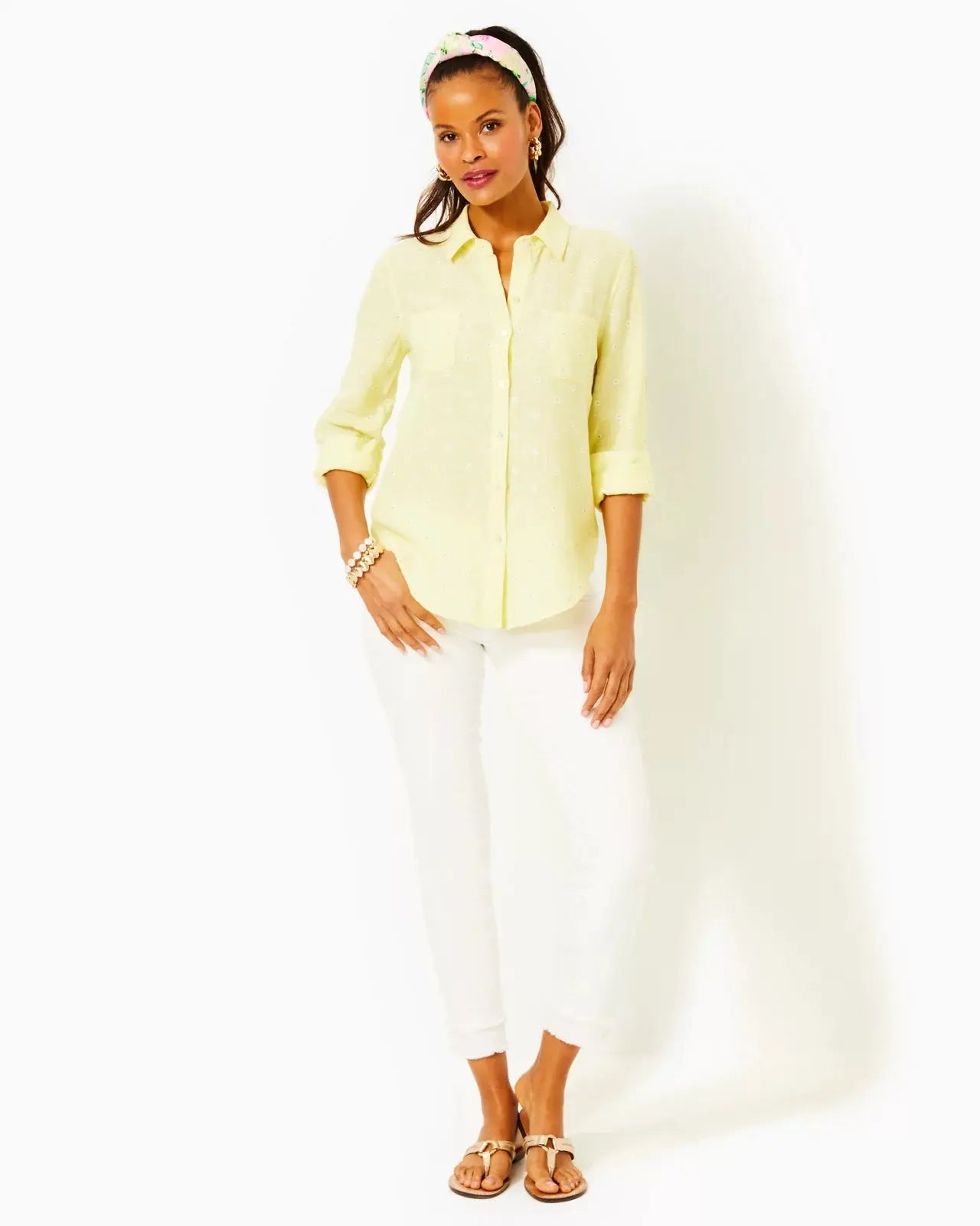 Lilly Pulitzer | Lilly Pulitzer | Sea View Linen Button Down Top | Cloister Collection | Tops