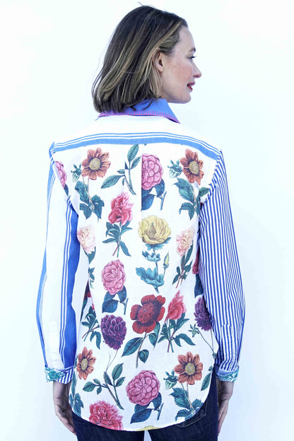 Dizzy Lizzie | Madison Top Stripes And Flowers W Whipstitch At Collar | Cloister Collection | SHIRT