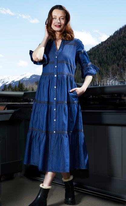 Dizzy Lizzie | Miami Dress In Denim With Black Ribbon Trim | Cloister Collection | DRESSES