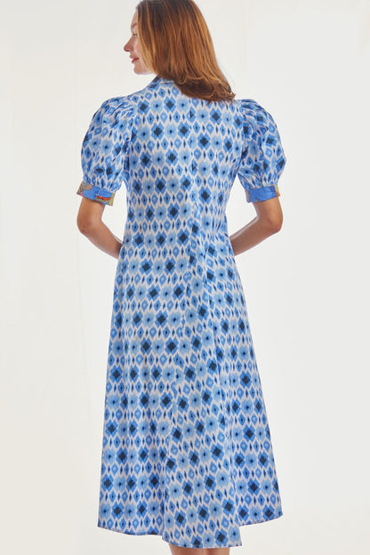 Dizzy Lizzie | Montauk Dress Blue Ikat Print | Cloister Collection | DRESSES