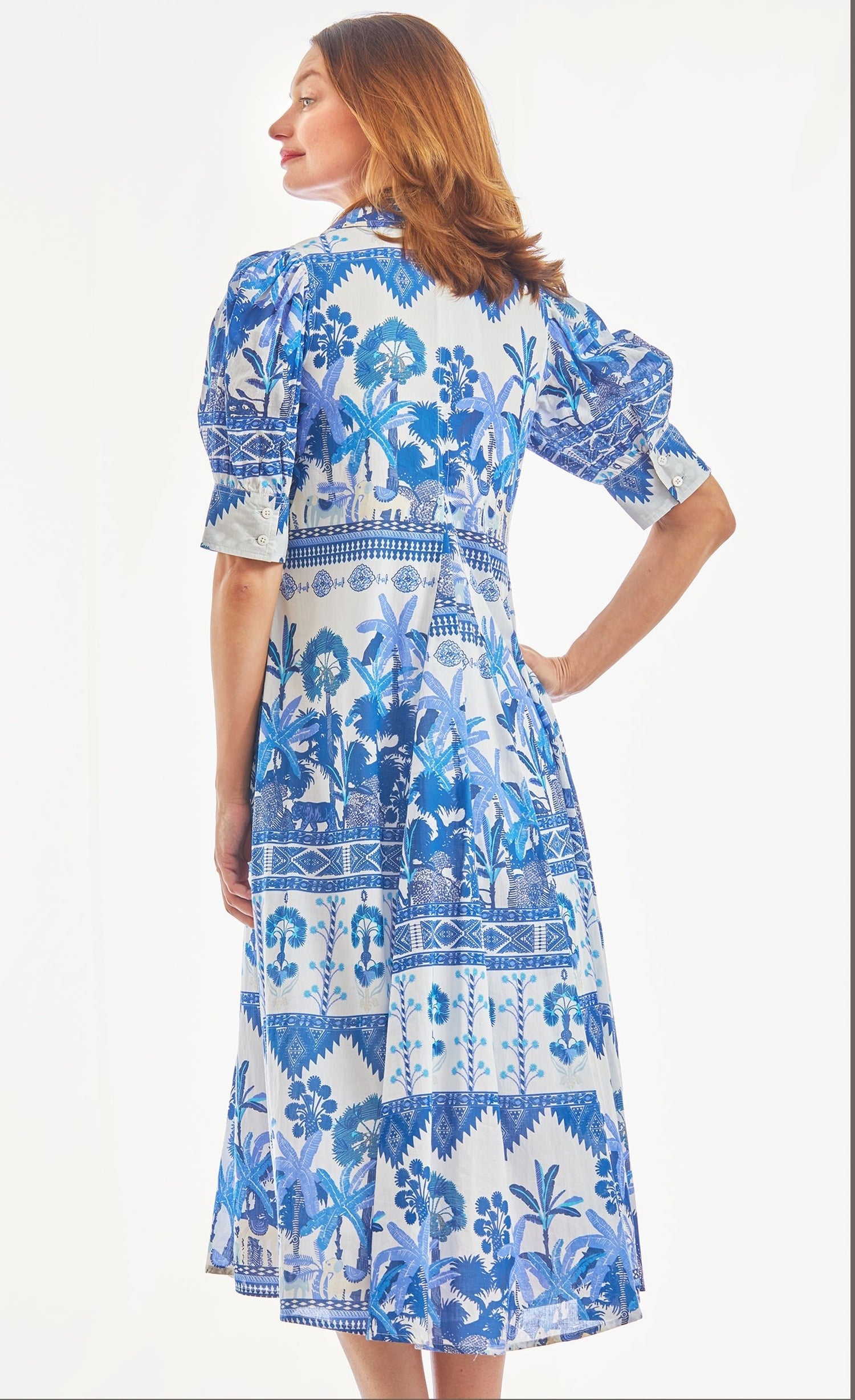 Dizzy Lizzie | Montauk Dress Ikat Print Blues | Cloister Collection | DRESSES