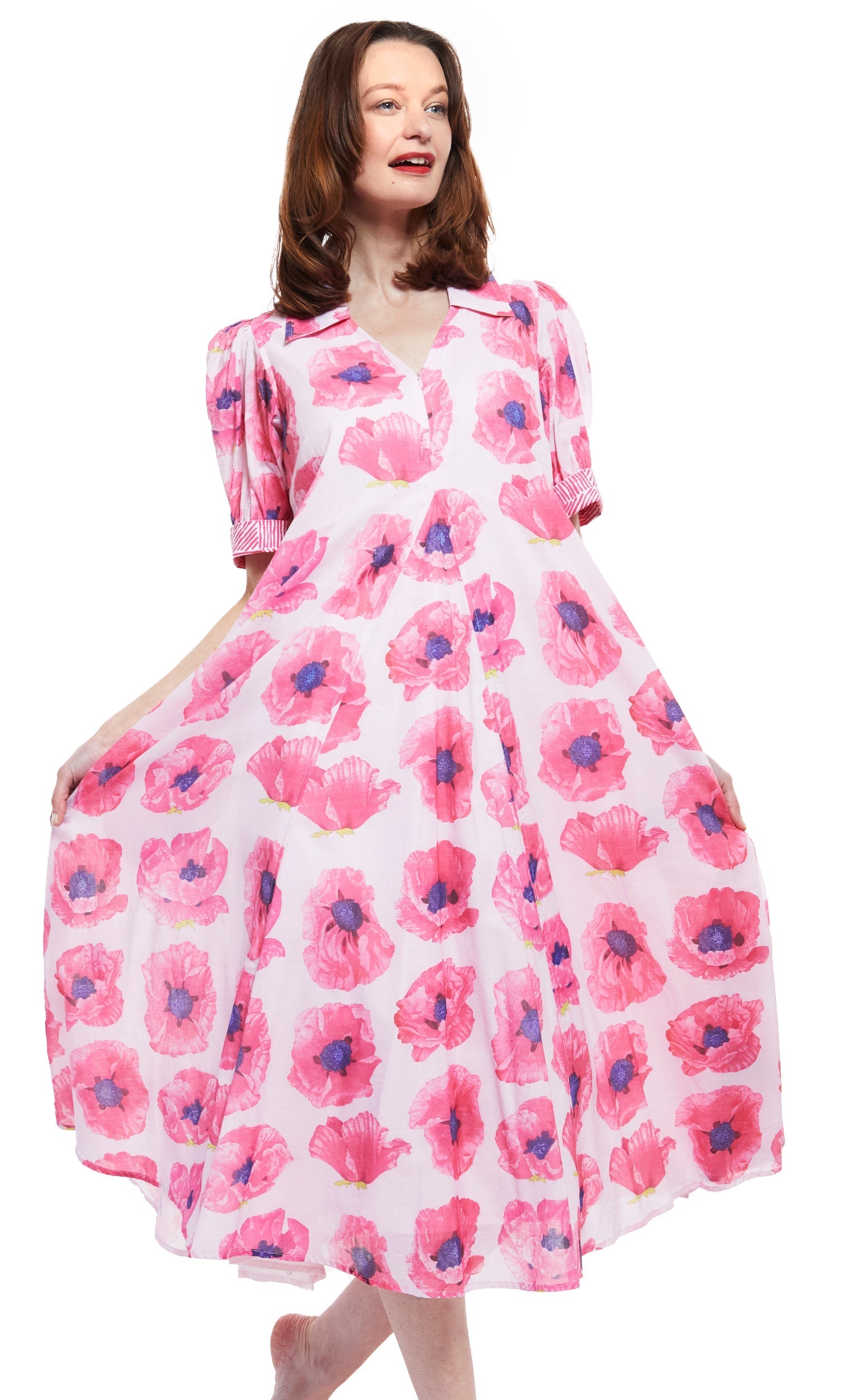 Dizzy Lizzie | Montauk Dress in Pink with Poppy Print | Cloister Collection | DRESSES