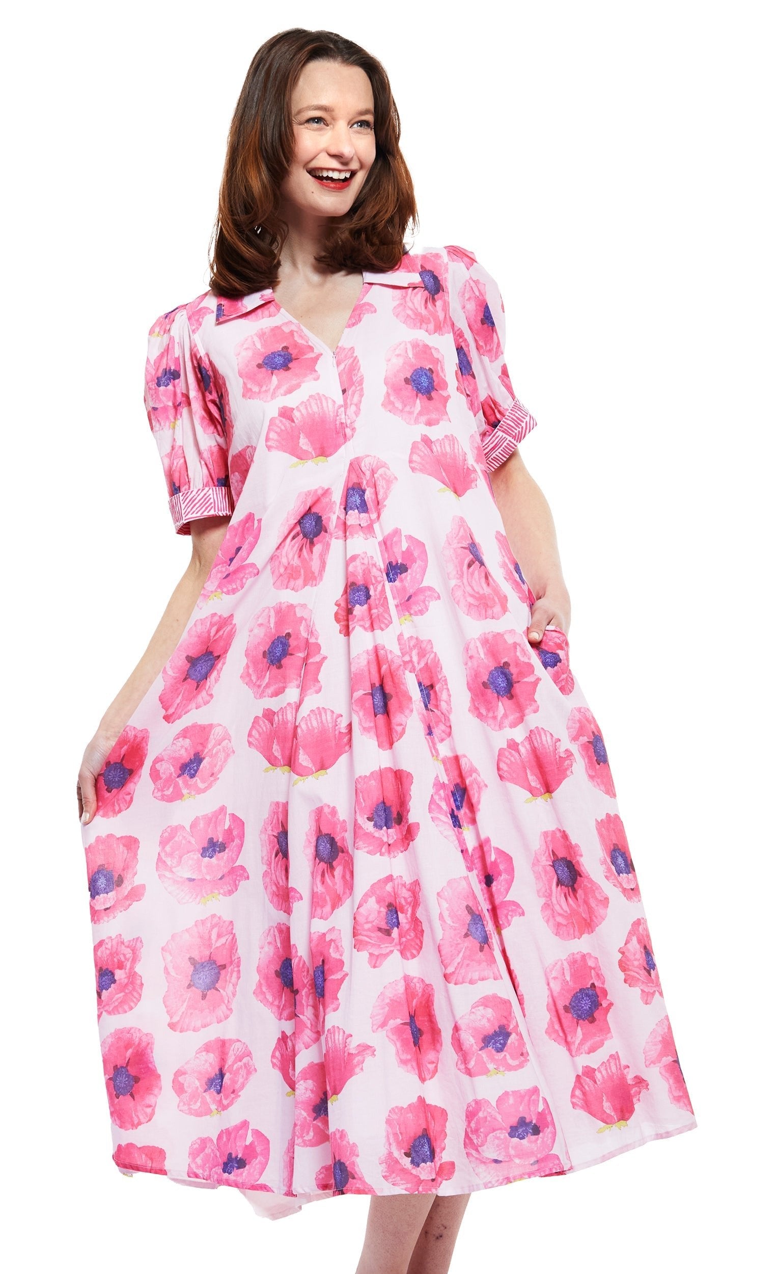 Dizzy Lizzie | Montauk Dress in Pink with Poppy Print | Cloister Collection | DRESSES