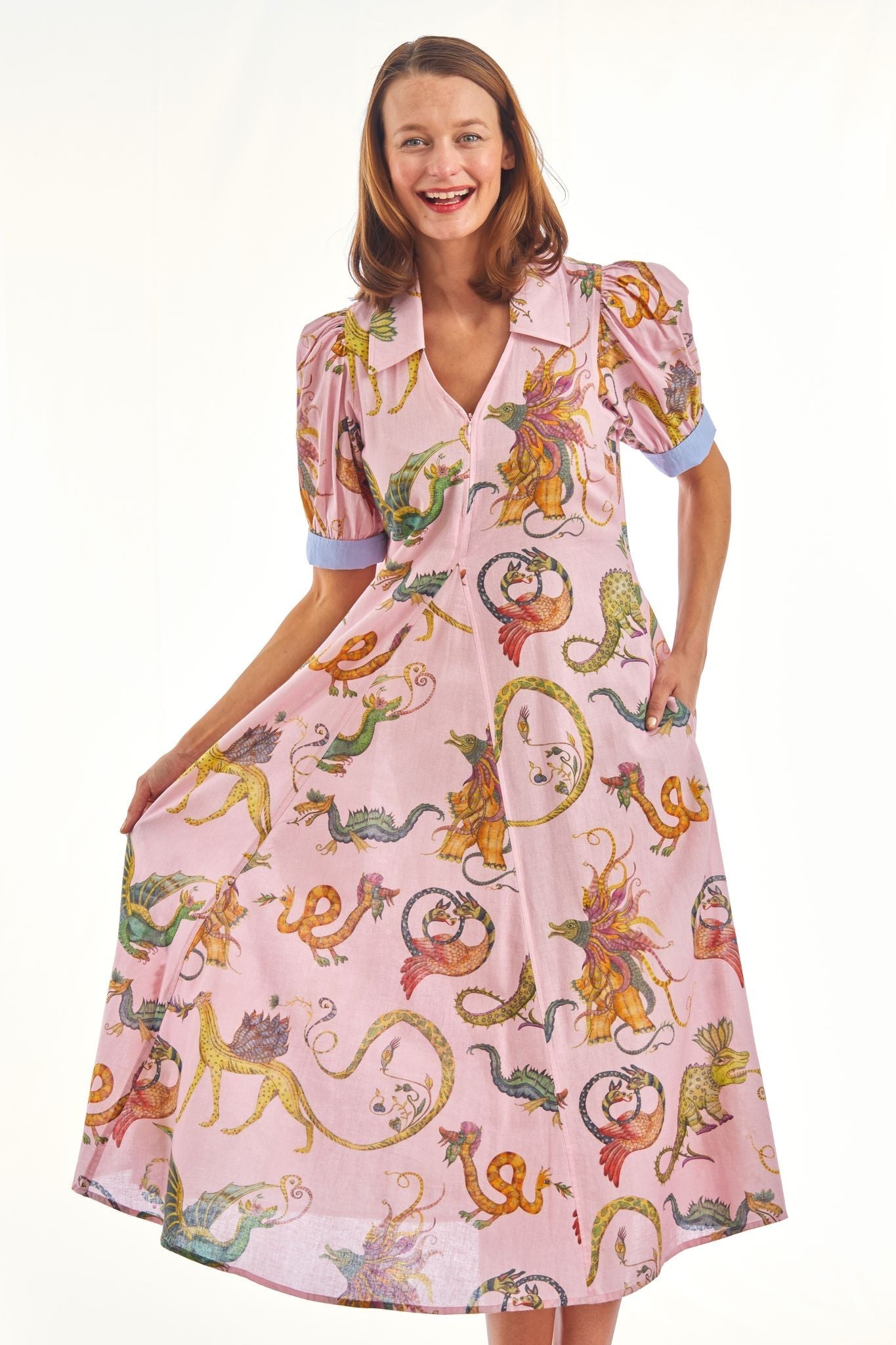 Dizzy Lizzie | Montauk Dress Mythical creatures pink ground | Cloister Collection | DRESSES