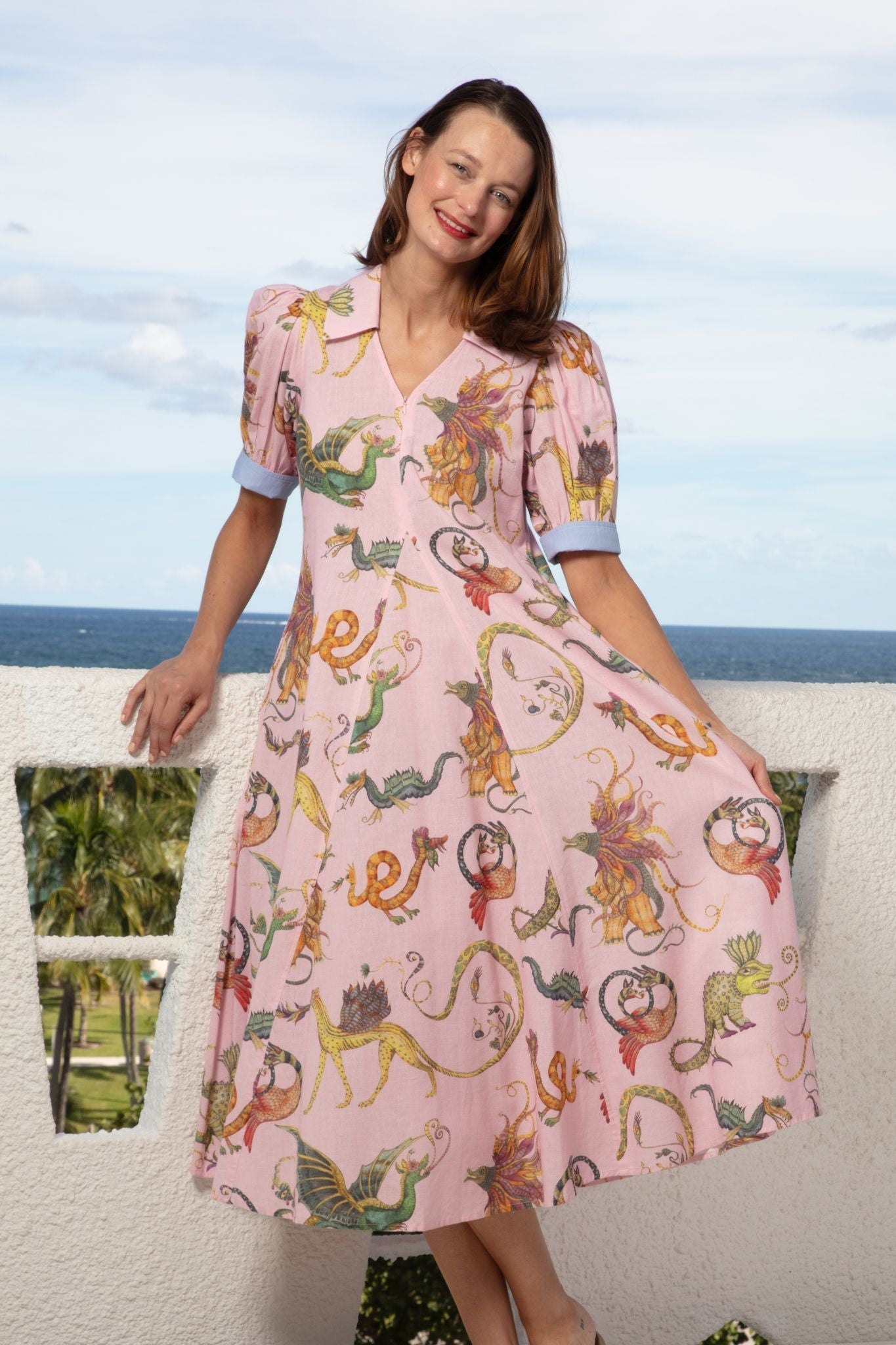 Dizzy Lizzie | Montauk Dress Mythical creatures pink ground | Cloister Collection | DRESSES