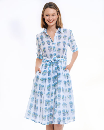 Dizzy Lizzie | Mrs Maisel Dress Chinoiserie And Hydrangeas | Cloister Collection | SHIRTS