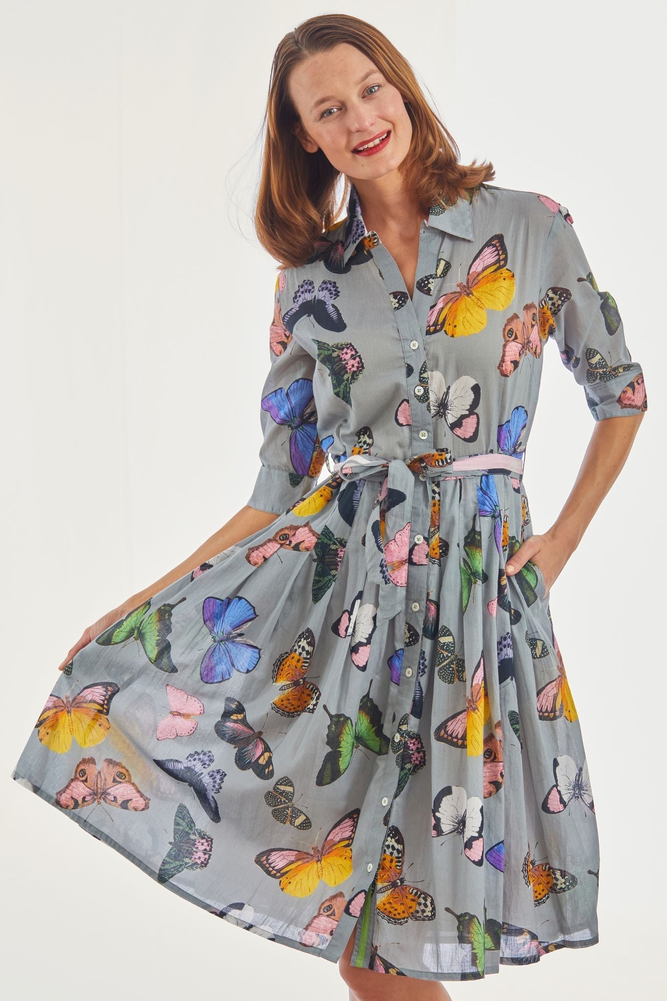 Dizzy Lizzie | Mrs Maisel Dress Grey Butterflies | Cloister Collection | DRESSES