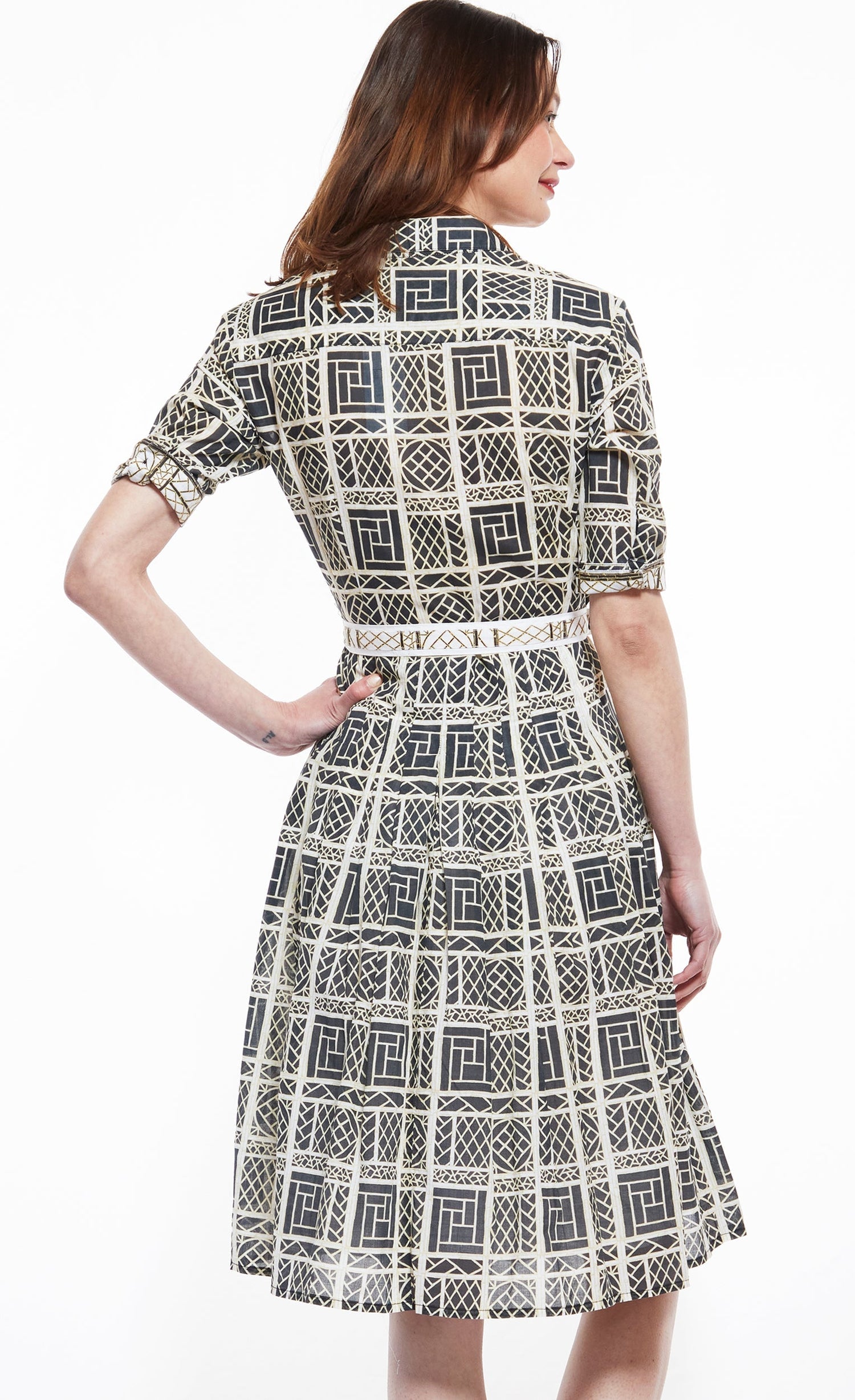 Dizzy Lizzie | Mrs Maisel Dress in Black and Beige Wicker Print | Cloister Collection | DRESSES