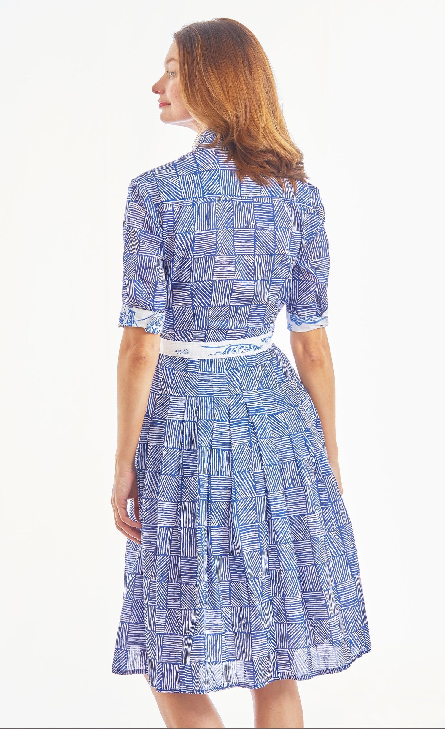 Dizzy Lizzie | Mrs Maisel Dress Navy White Criss Croiss Boxes Voile | Cloister Collection | DRESSES