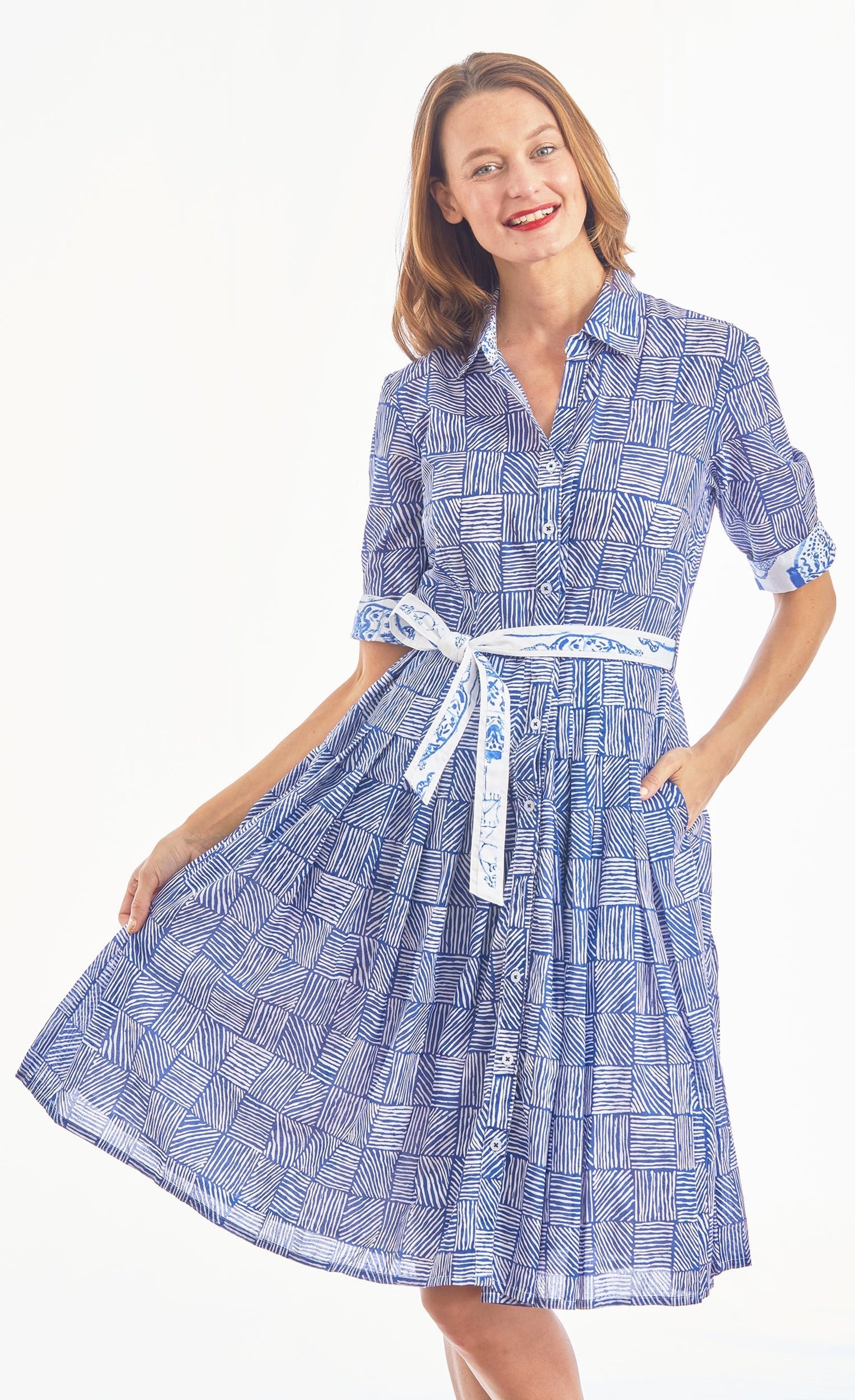 Dizzy Lizzie | Mrs Maisel Dress Navy White Criss Croiss Boxes Voile | Cloister Collection | DRESSES