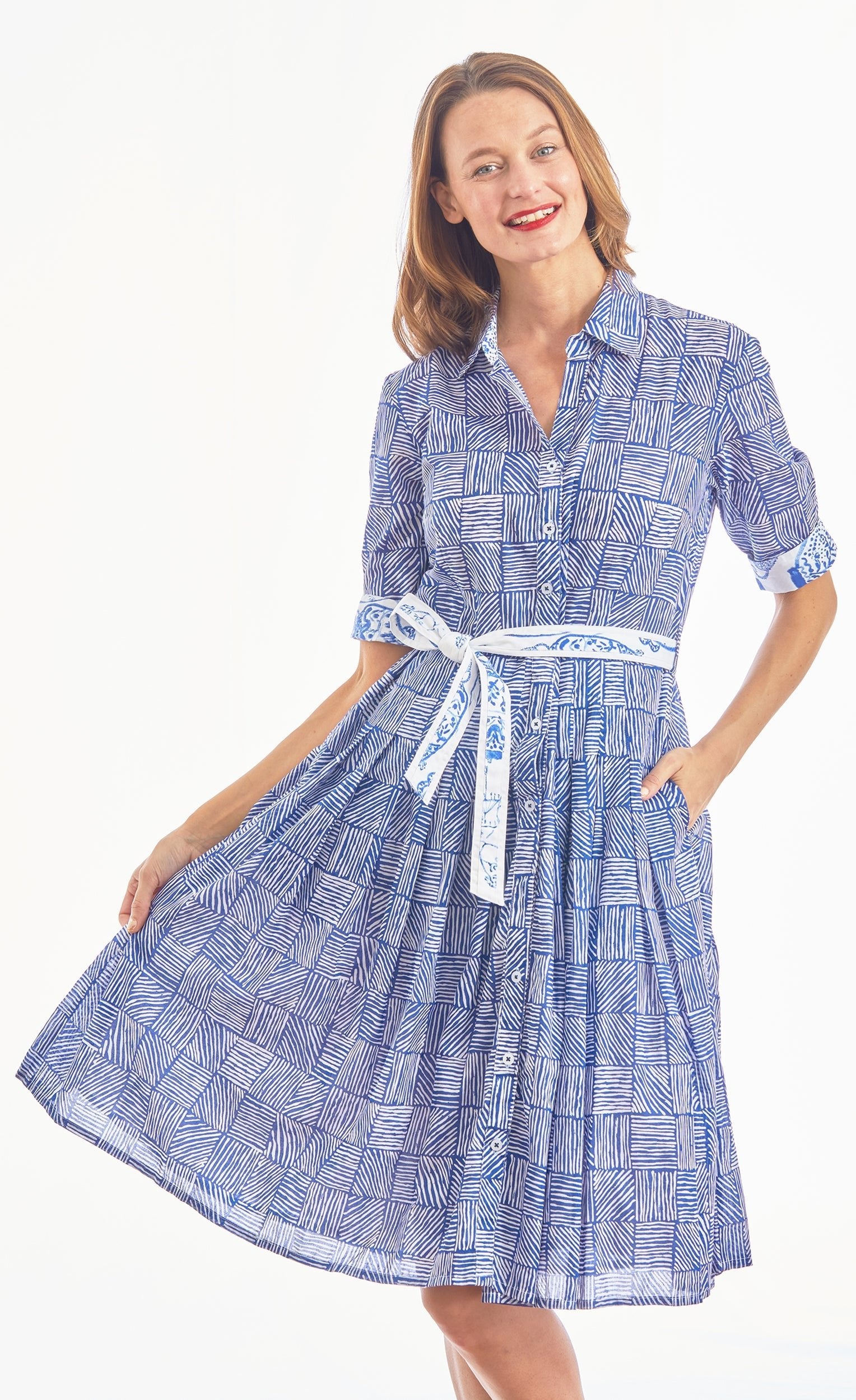 Dizzy Lizzie | Mrs Maisel Dress Navy White Criss Croiss Boxes Voile | Cloister Collection | DRESSES