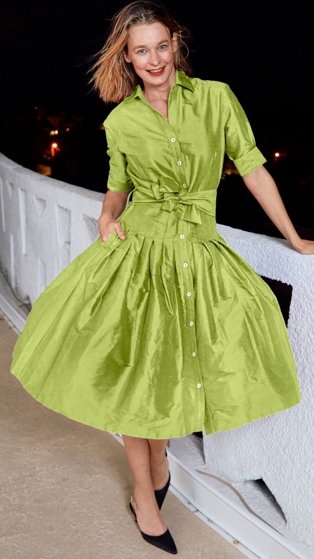 Dizzy Lizzie | Mrs Maisel Green Silk | Cloister Collection | DRESSES